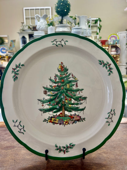 Red Green White Spode Christmas Tree Round Platter, 12"