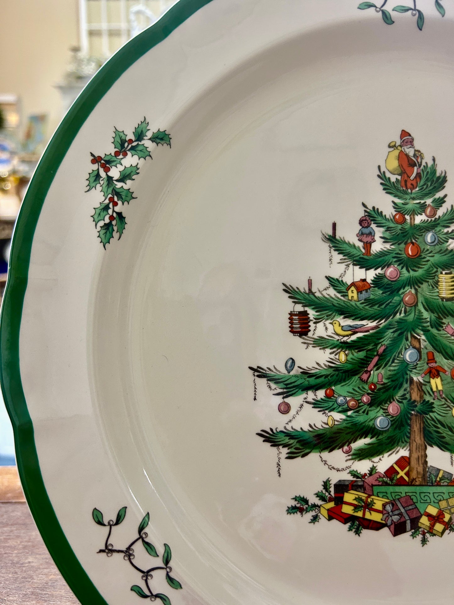 Red Green White Spode Christmas Tree Round Platter, 12"