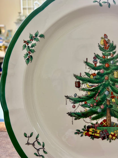 Red Green White Spode Christmas Tree Round Platter, 12"