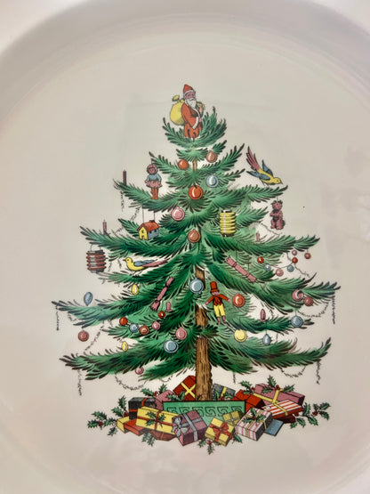 Red Green White Spode Christmas Tree Round Platter, 12"