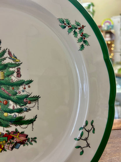 Red Green White Spode Christmas Tree Round Platter, 12"