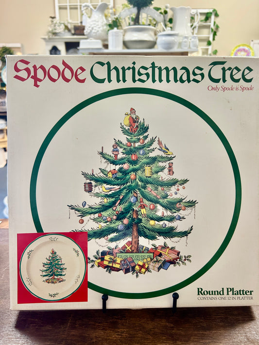 Red Green White Spode Christmas Tree Round Platter, 12"