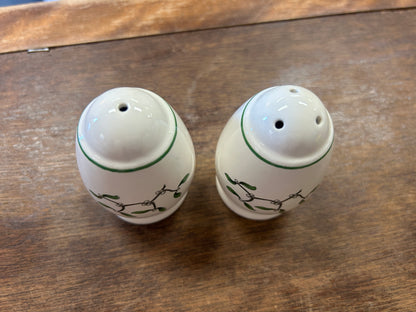 Spode Christmas Tree ceramic salt and pepper shakers, shaker holes on top