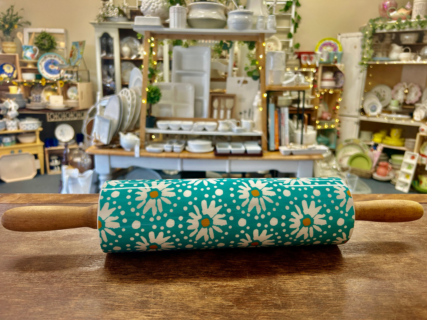 Blue & White Pioneer Woman Flower Rolling Pin, 18"
