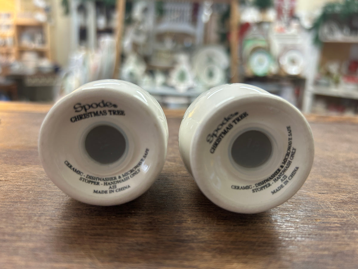 Spode Christmas Tree ceramic salt and pepper shakers with bottom markings