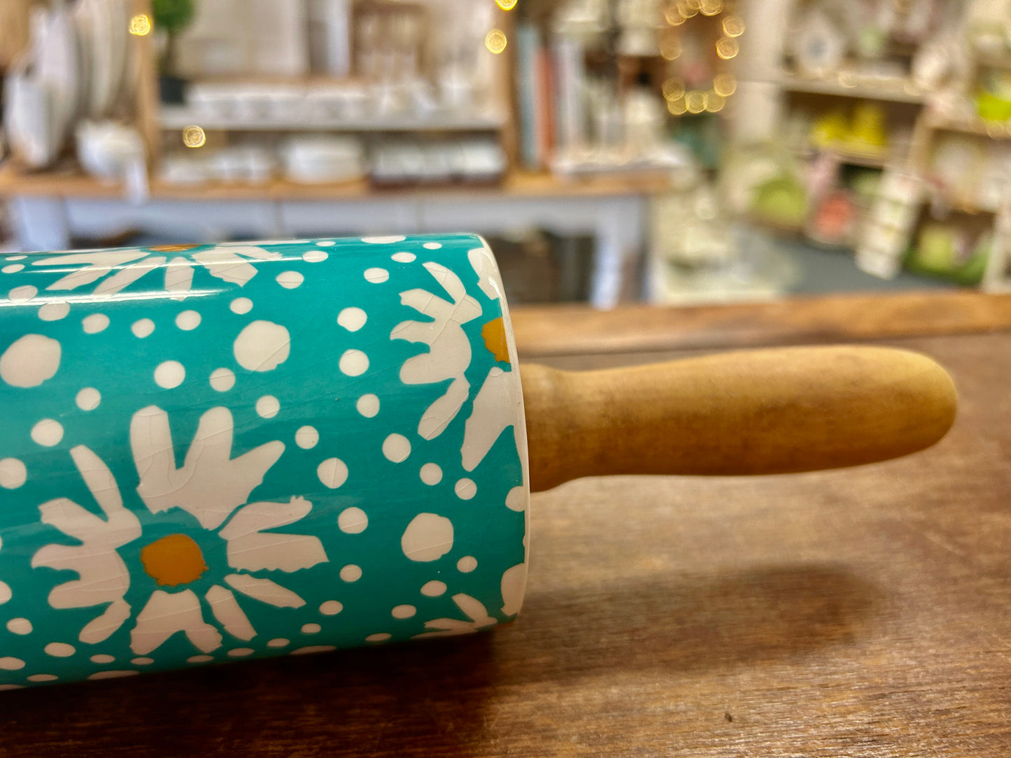 Blue & White Pioneer Woman Flower Rolling Pin, 18"