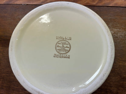 Ceramic souffle bowl bottom with maker stamp and white glazed base
