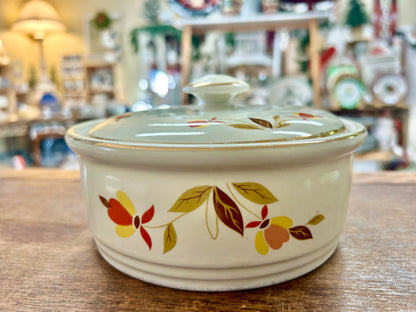 Ceramic casserole dish with lid, white with autumn leaf pattern