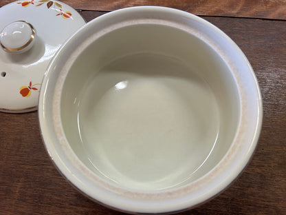 Ceramic casserole dish interior, white glazed bowl with leaf trim
