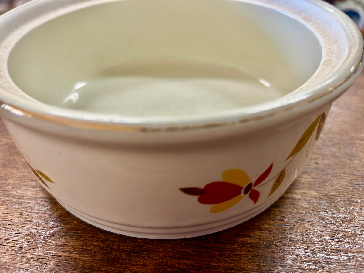 Ceramic casserole dish without lid, white with multicolor autumn leaf pattern