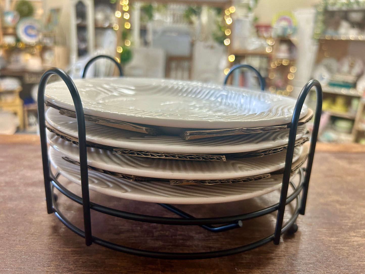 White Temptations NEW Woodland Plates & Rack, 8"