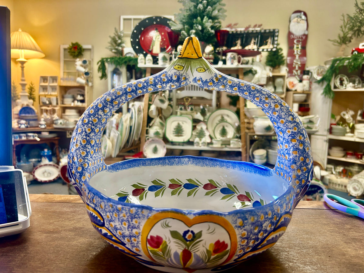 Multicolor Quimper Swan Bowl Basket France, 10"
