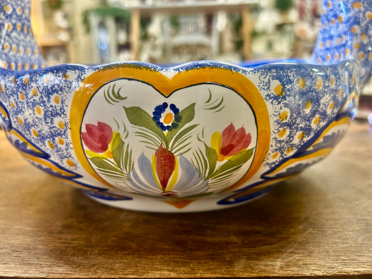 Multicolor Quimper Swan Bowl Basket France, 10"