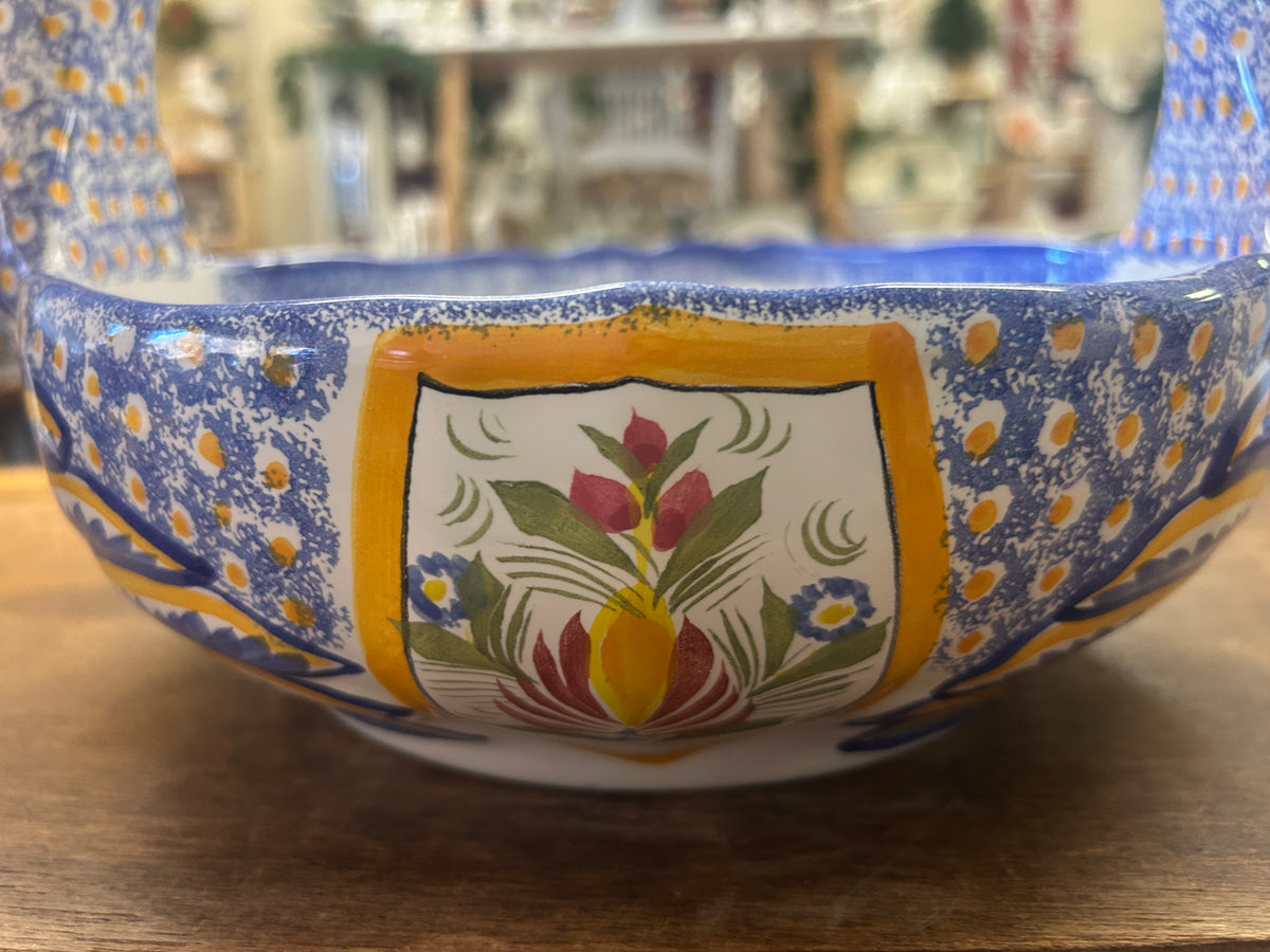 Multicolor Quimper Swan Bowl Basket France, 10"