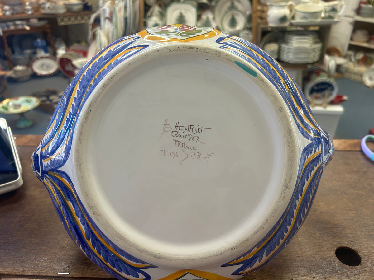 Multicolor Quimper Swan Bowl Basket France, 10"