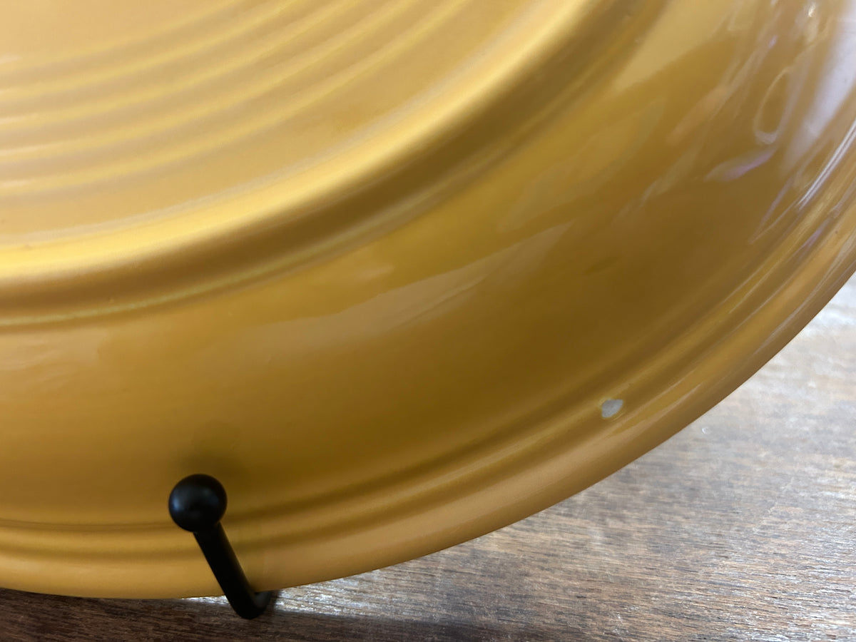 Close-up of the platter's raised rim with a small glaze chip