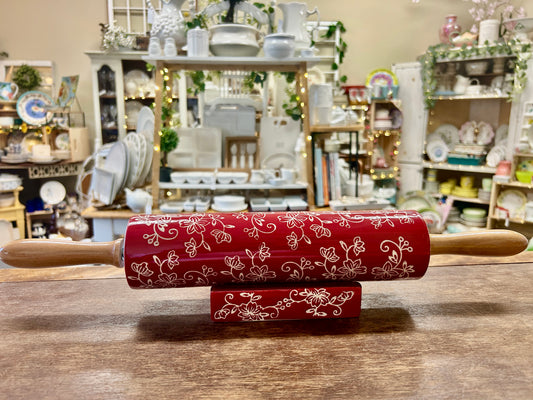 Red Temptations Floral Lace Rolling Pin & Stand, 18"