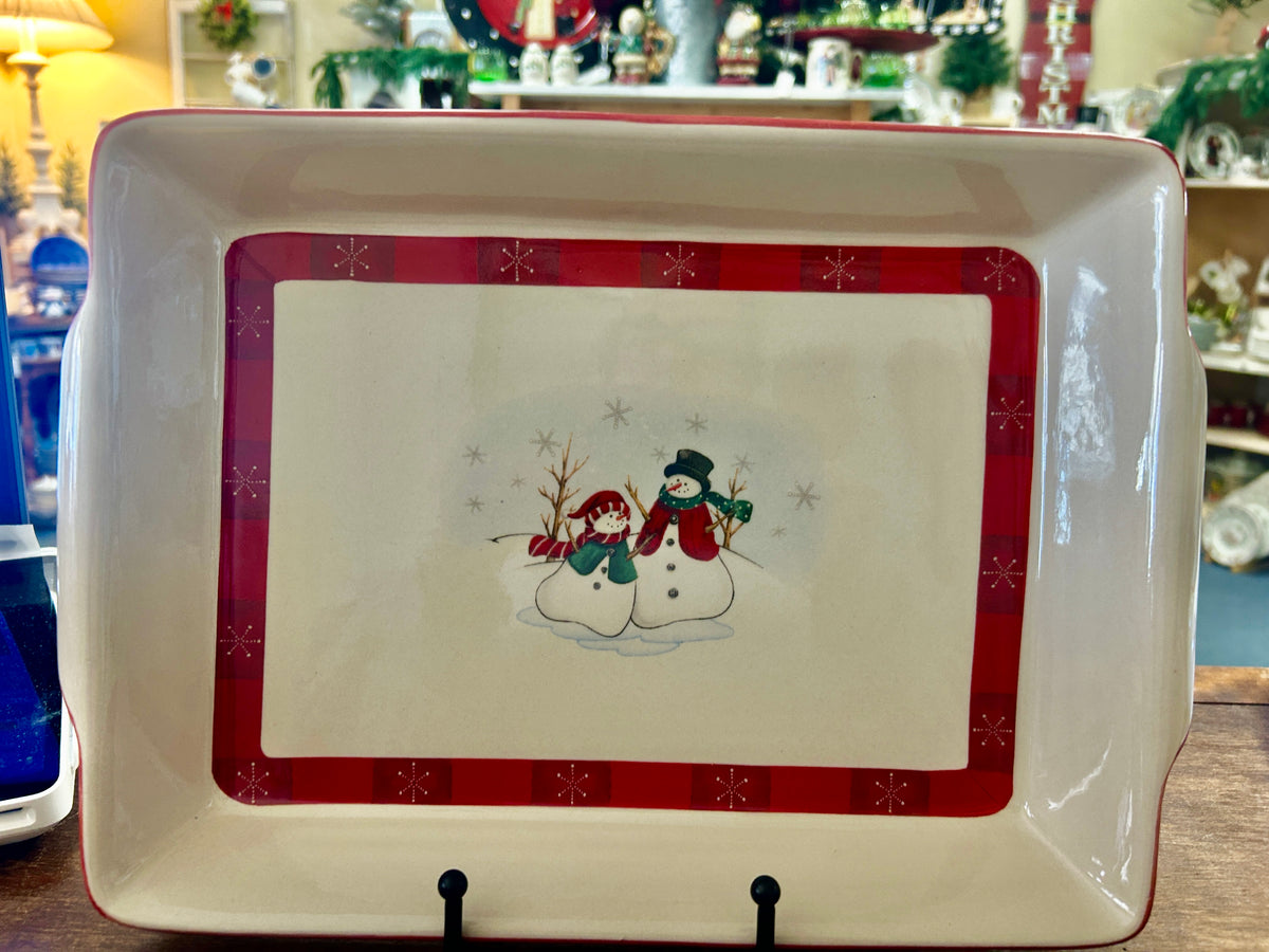 Red Green White Royal Seasons Red Snowman Rectangle Baker, 13"