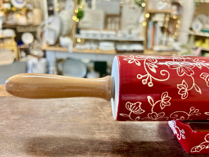 Red Temptations Floral Lace Rolling Pin & Stand, 18"