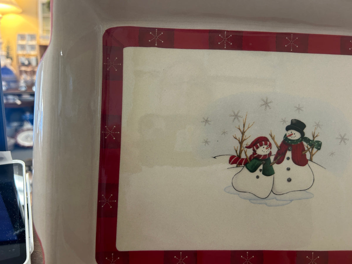 Red Green White Royal Seasons Red Snowman Rectangle Baker, 13"
