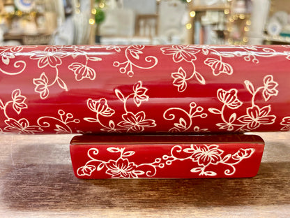 Red Temptations Floral Lace Rolling Pin & Stand, 18"