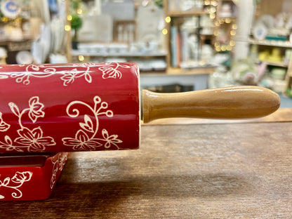 Red Temptations Floral Lace Rolling Pin & Stand, 18"