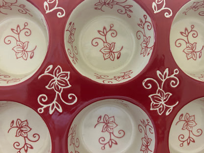 Red Temptations Floral Lace Muffin Pan, 12 1/2"