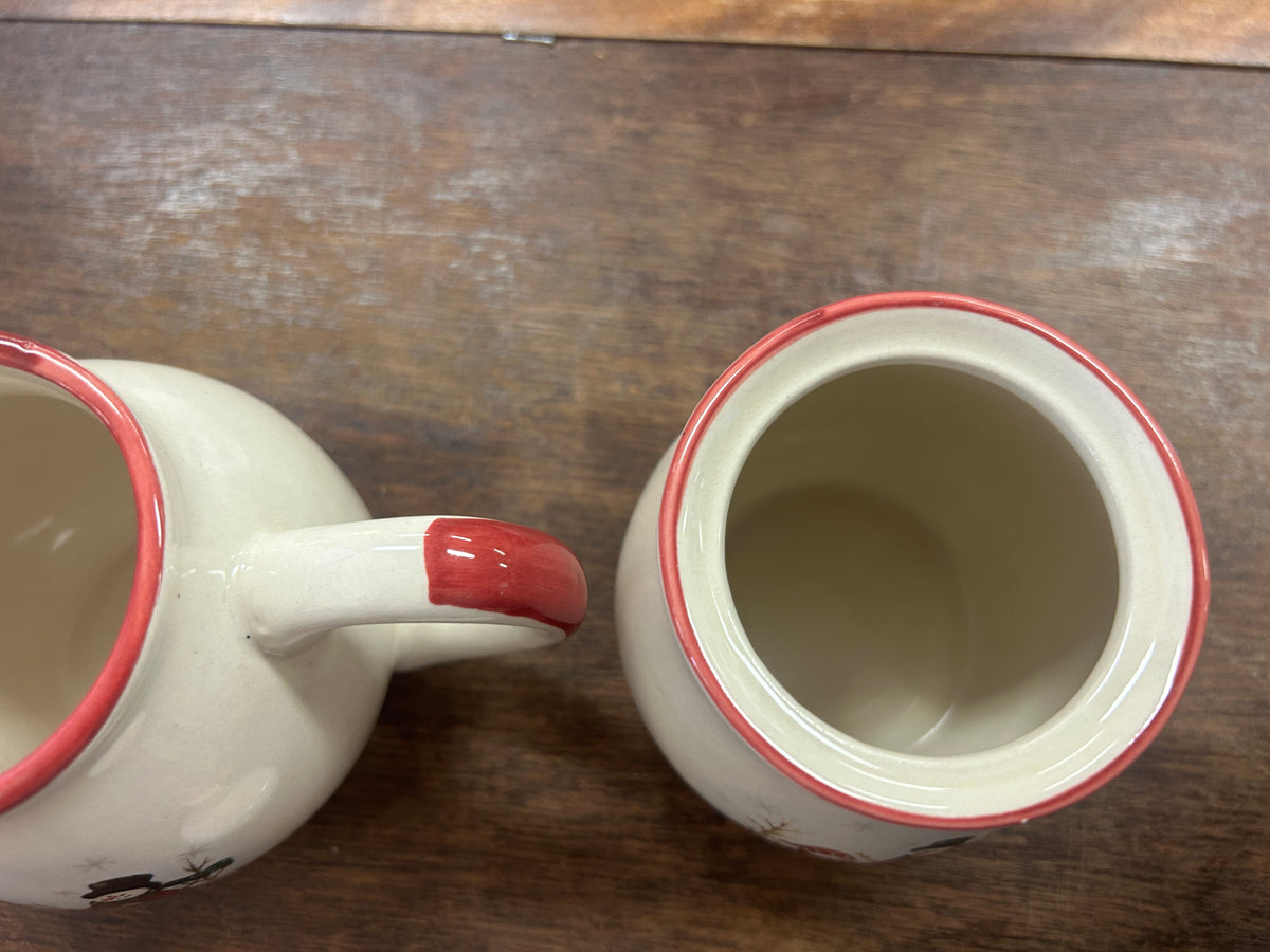 Red Green White Royal Seasons Snowman Sugar & Creamer, 4"