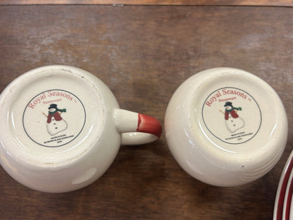 Red Green White Royal Seasons Snowman Sugar & Creamer, 4"