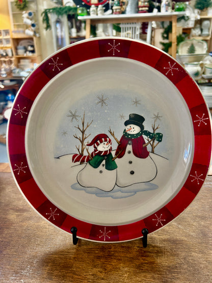 Red Green White Royal Seasons Snowman Dinner Plate, 10"