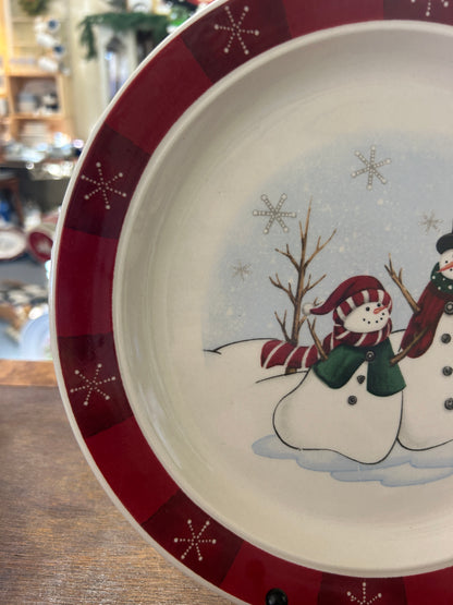 Red Green White Royal Seasons Snowman Dinner Plate, 10"
