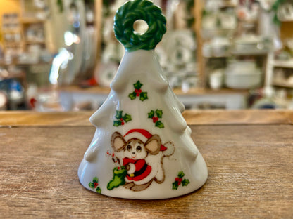Red Green White Lefton China Christmas Mouse Bell Japan, 3 1/4"