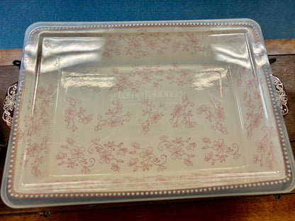 Red Temptations Floral Lace Baker, Lid, Rack, 13" x 9"