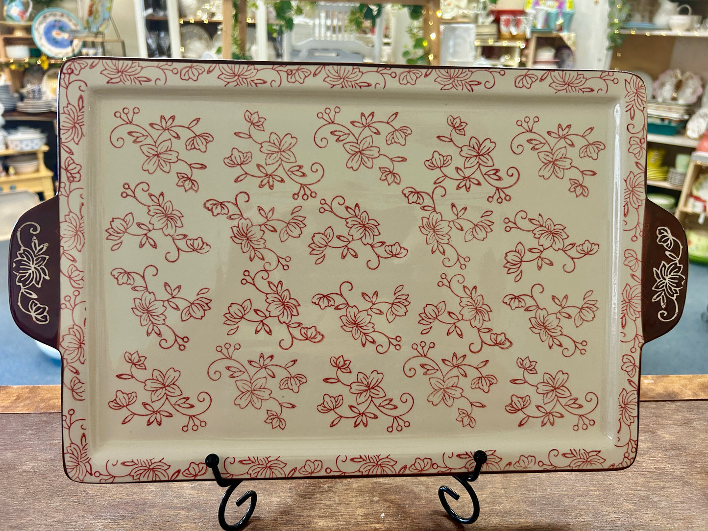 Red Temptations Floral Lace Rectangle Platter, 16"