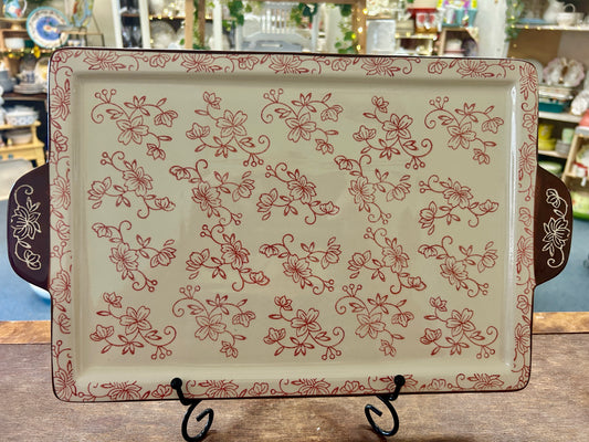 Red Temptations Floral Lace Rectangle Platter, 16"