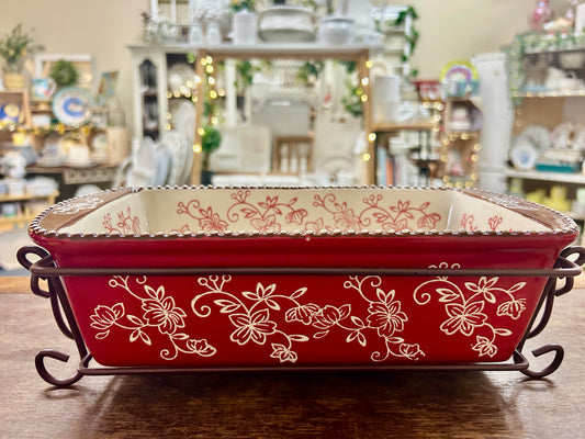 Red Temptations Loaf Pan, Drip Tray, Rack, 1.75 QT