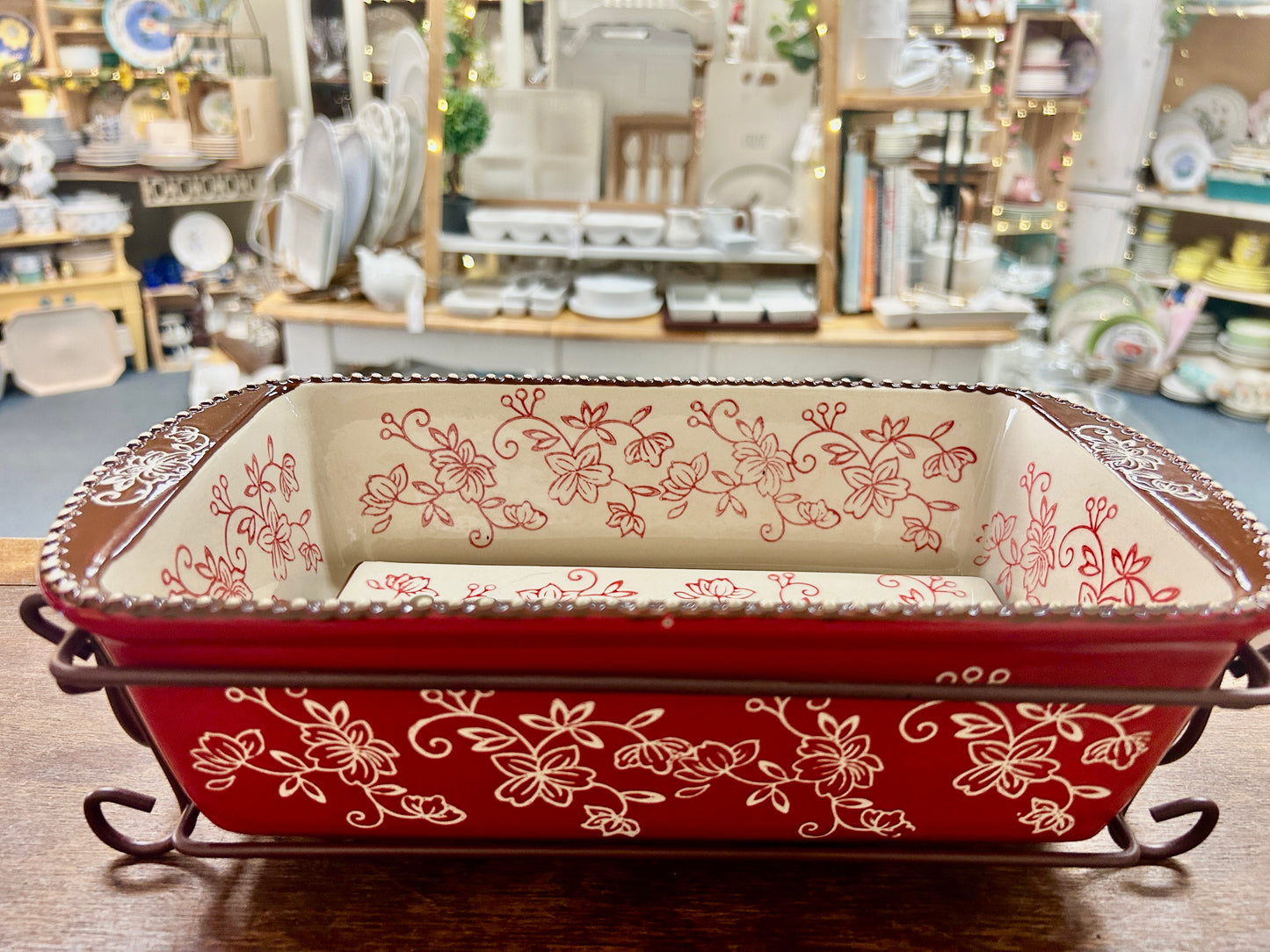 Red Temptations Loaf Pan, Drip Tray, Rack, 1.75 QT