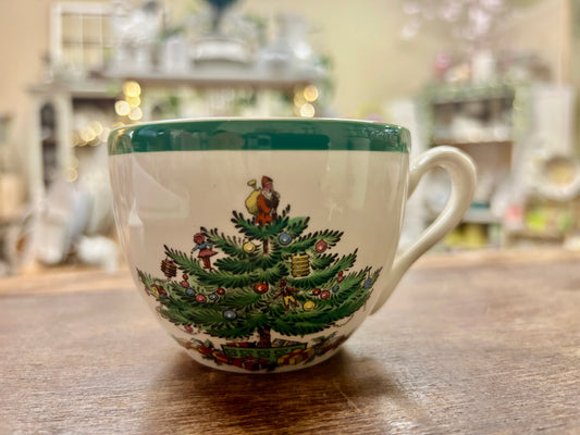 Red Green White Spode Christmas Tree Mug England, 2 1/2"