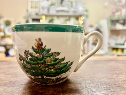 Red Green White Spode Christmas Tree Mug England, 2 1/2"