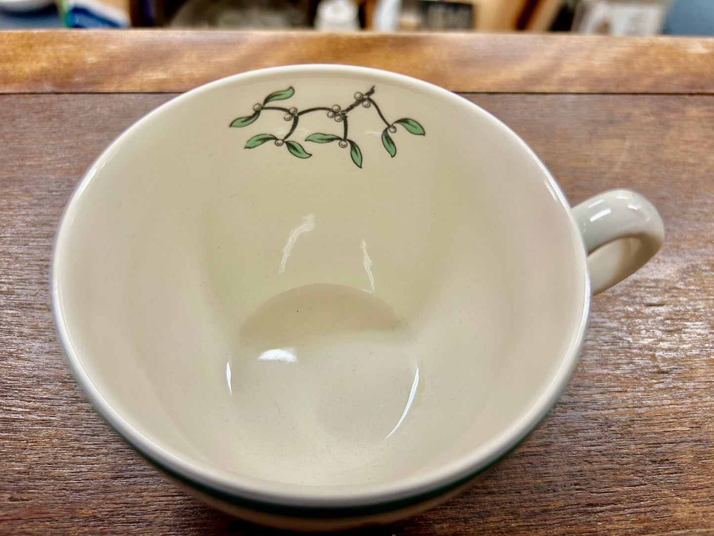 Red Green White Spode Christmas Tree Mug England, 2 1/2"