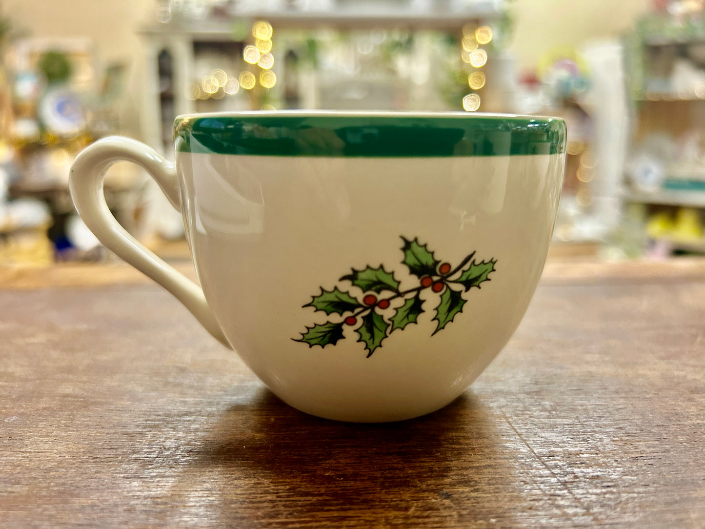 Red Green White Spode Christmas Tree Mug England, 2 1/2"
