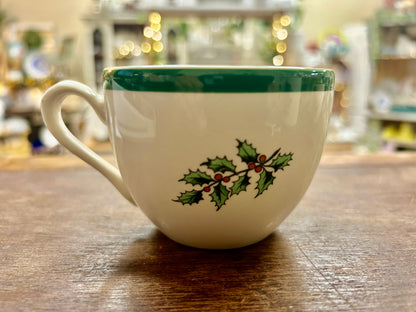 Red Green White Spode Christmas Tree Mug England, 2 1/2"