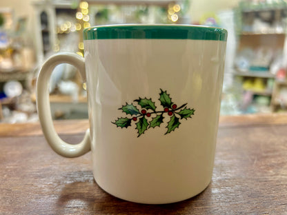 Red Green White Spode Christmas Tree Mug England, 3 1/2"