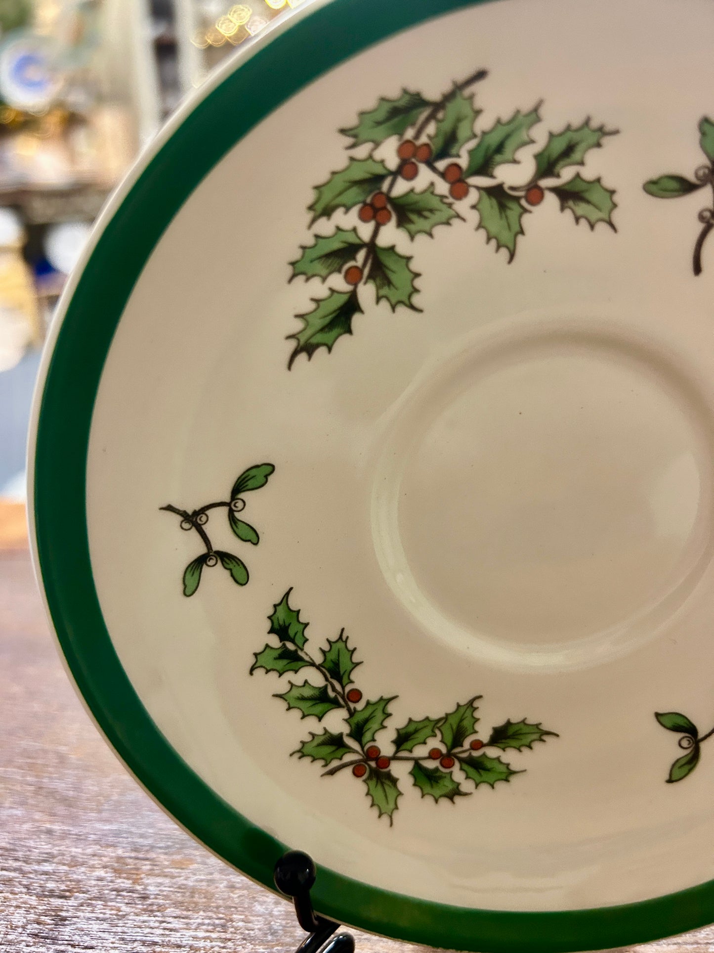 Red Green White Spode Christmas Tree Plate England, 5 1/2"
