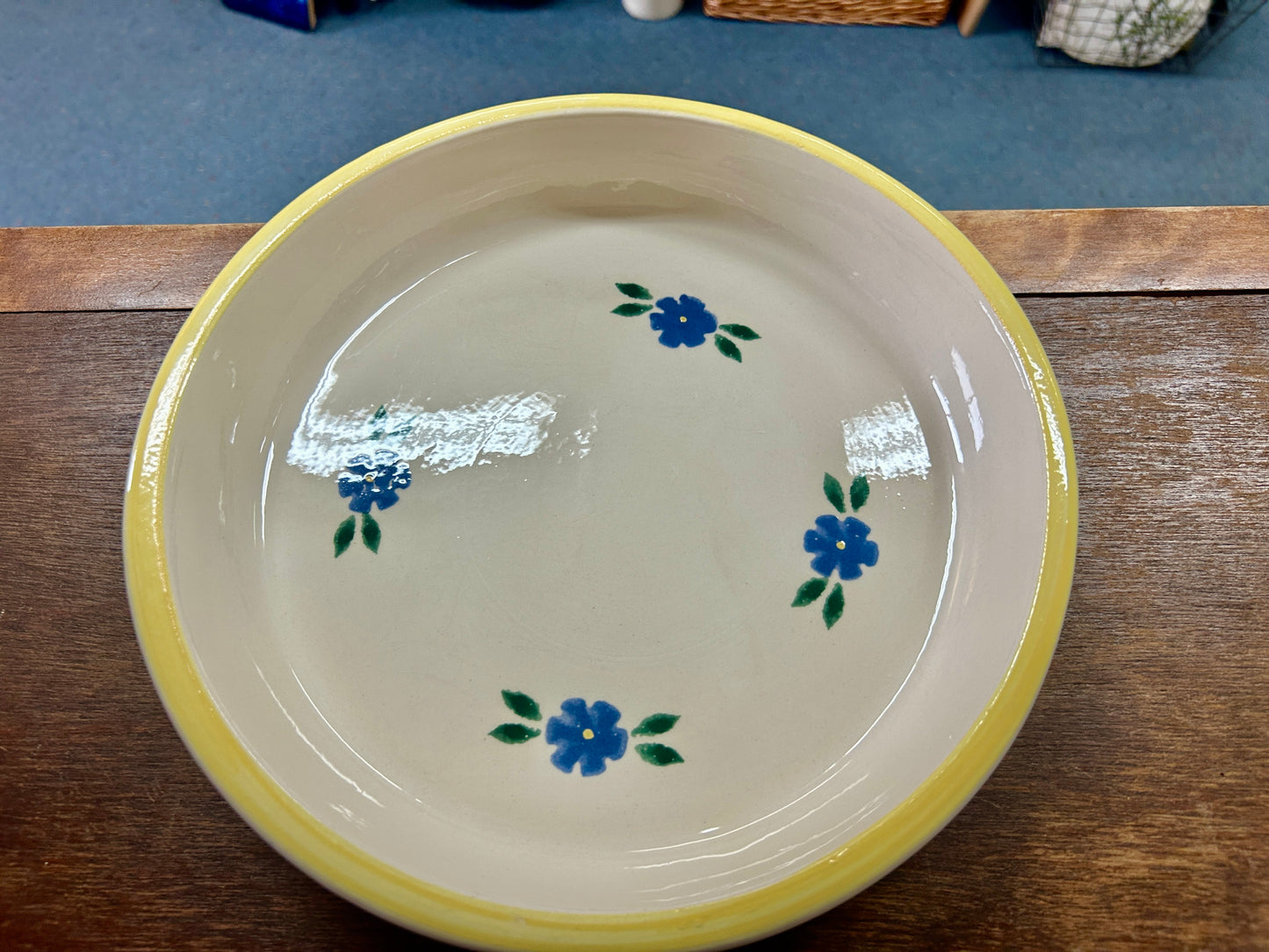 Yellow & Blue Crock Shop Blue Flowers Bowl, 10"