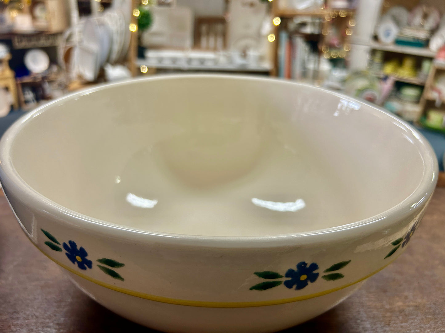 Yellow & Blue Crock Pot Blue Flowers Bowl, 11 3/4"