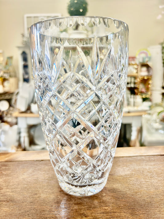 Clear Ceskci Czech Pineapple Cut Vase, 8"