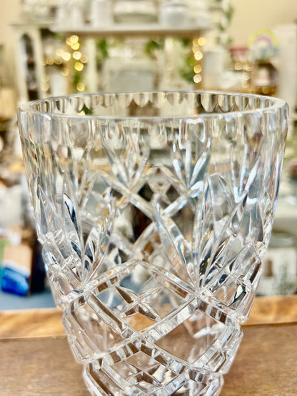 Clear Ceskci Czech Pineapple Cut Vase, 8"