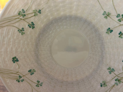 Close-up of the cream platter's basketweave pattern and shamrock details