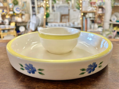 Blue & Yellow Crock Shop Blue Flower Chip & Dip, 10"